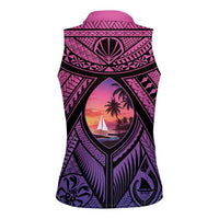 Guam Chamorro Artsy Women Sleeveless Polo Shirt Guahan Sunset Beach