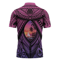 Guam Chamorro Artsy Zipper Polo Shirt Guahan Sunset Beach - Polynesian Pride