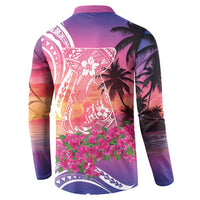 Guam Latte Stone with Map Button Sweatshirt Bougainvillea Beach Sunset
