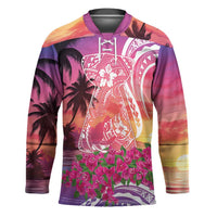 Guam Latte Stone with Map Hockey Jersey Bougainvillea Beach Sunset LT9 Unisex Sunset - Polynesian Pride