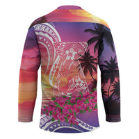 Guam Latte Stone with Map Hockey Jersey Bougainvillea Beach Sunset - Polynesian Pride