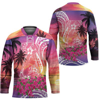 Guam Latte Stone with Map Hockey Jersey Bougainvillea Beach Sunset LT9 - Polynesian Pride
