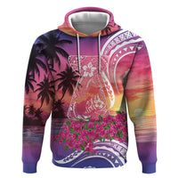 Guam Latte Stone with Map Hoodie Bougainvillea Beach Sunset