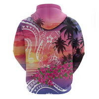 Guam Latte Stone with Map Hoodie Bougainvillea Beach Sunset