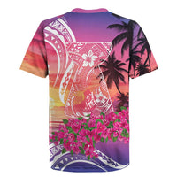 Guam Latte Stone with Map Rugby Jersey Bougainvillea Beach Sunset LT9 - Polynesian Pride