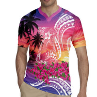 Guam Latte Stone with Map Rugby Jersey Bougainvillea Beach Sunset LT9 - Polynesian Pride