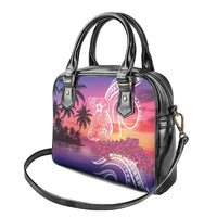 Guam Latte Stone with Map Shoulder Handbag Bougainvillea Beach Sunset