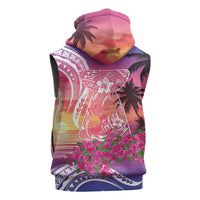Guam Latte Stone with Map Sleeveless Hoodie Bougainvillea Beach Sunset - Polynesian Pride