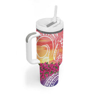 Guam Latte Stone with Map Tumbler With Handle Bougainvillea Beach Sunset LT9 - Polynesian Pride
