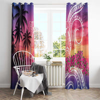 Guam Latte Stone with Map Window Curtain Bougainvillea Beach Sunset