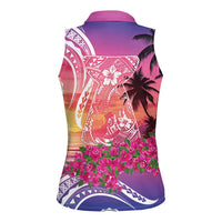 Guam Latte Stone with Map Women Sleeveless Polo Shirt Bougainvillea Beach Sunset