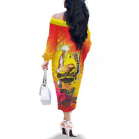 Papua New Guinea Cultural Tropical Flowers Family Matching Off The Shoulder Long Sleeve Dress and Hawaiian Shirt
