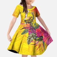 Papua New Guinea Cultural Tropical Flowers Family Matching Short Sleeve Bodycon Dress and Hawaiian Shirt