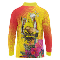 Papua New Guinea Cultural Tropical Flowers Long Sleeve Polo Shirt