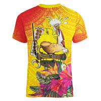 Papua New Guinea Cultural Tropical Flowers Women V-Neck T-Shirt LT9 - Polynesian Pride