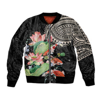 Personalized Japanese Koi Fish Bomber Jacket with Polynesian Pattern
