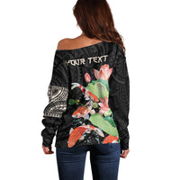 Personalized Japanese Koi Fish Off Shoulder Sweater with Polynesian Pattern
