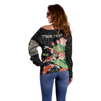 Personalized Japanese Koi Fish Off Shoulder Sweater with Polynesian Pattern