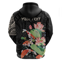Personalized Japanese Koi Fish Zip Hoodie with Polynesian Pattern