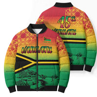 Hapi 45th Indipendens Dei Vanuatu Bomber Puffer Jacket Yumi 1980 with Vanuatuan Beach Landscape - Polynesian Pride