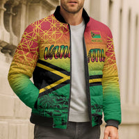Hapi 45th Indipendens Dei Vanuatu Bomber Puffer Jacket Yumi 1980 with Vanuatuan Beach Landscape - Polynesian Pride