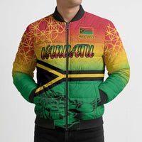 Hapi 45th Indipendens Dei Vanuatu Bomber Puffer Jacket Yumi 1980 with Vanuatuan Beach Landscape - Polynesian Pride