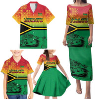 Hapi 45th Indipendens Dei Vanuatu Family Matching Puletasi and Hawaiian Shirt Yumi 1980 with Vanuatuan Beach Landscape