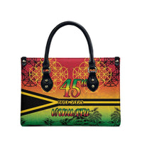 Hapi 45th Indipendens Dei Vanuatu Leather Bag Yumi 1980 with Vanuatuan Beach Landscape - Polynesian Pride