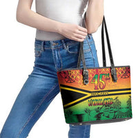 Hapi 45th Indipendens Dei Vanuatu Leather Tote Bag Yumi 1980 with Vanuatuan Beach Landscape