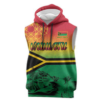 Hapi 45th Indipendens Dei Vanuatu Sleeveless Hoodie Yumi 1980 with Vanuatuan Beach Landscape - Polynesian Pride