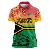 Hapi 45th Indipendens Dei Vanuatu Women Polo Shirt Yumi 1980 with Vanuatuan Beach Landscape