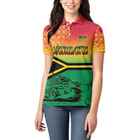 Hapi 45th Indipendens Dei Vanuatu Women Polo Shirt Yumi 1980 with Vanuatuan Beach Landscape