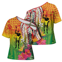 Vanuatu 45th Anniversary Cross Shoulder Shirt Polynesian with Sand Drawing Pattern - Polynesian Pride
