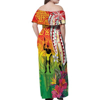 Vanuatu 45th Anniversary Family Matching Off Shoulder Maxi Dress and Hawaiian Shirt Polynesian with Sand Drawing Pattern