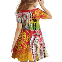 Vanuatu 45th Anniversary Family Matching Off Shoulder Short Dress and Hawaiian Shirt Polynesian with Sand Drawing Pattern