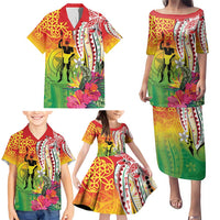 Vanuatu 45th Anniversary Family Matching Puletasi and Hawaiian Shirt Polynesian with Sand Drawing Pattern