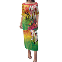 Vanuatu 45th Anniversary Family Matching Puletasi and Hawaiian Shirt Polynesian with Sand Drawing Pattern