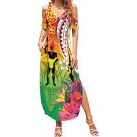 Vanuatu 45th Anniversary Family Matching Summer Maxi Dress and Hawaiian Shirt Polynesian with Sand Drawing Pattern