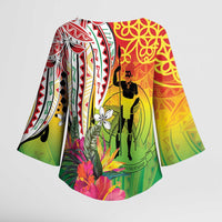 Vanuatu 45th Anniversary Kimono Sleeve Blouse Polynesian with Sand Drawing Pattern - Polynesian Pride