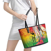 Vanuatu 45th Anniversary Leather Tote Bag Polynesian with Sand Drawing Pattern