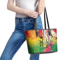 Vanuatu 45th Anniversary Leather Tote Bag Polynesian with Sand Drawing Pattern