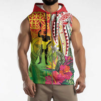 Vanuatu 45th Anniversary Sleeveless Zip Hoodie Polynesian with Sand Drawing Pattern - Polynesian Pride