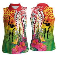 Vanuatu 45th Anniversary Women Sleeveless Polo Shirt Polynesian with Sand Drawing Pattern