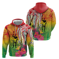 Vanuatu 45th Anniversary Zip Hoodie Polynesian with Sand Drawing Pattern