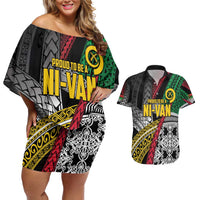 Vanuatu Proud to be Ni-van Personalised Couples Matching Off Shoulder Short Dress and Hawaiian Shirt with Mutis En Atan Patterns