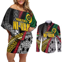 Vanuatu Proud to be Ni-van Personalised Couples Matching Off Shoulder Short Dress and Long Sleeve Button Shirt with Mutis En Atan Patterns