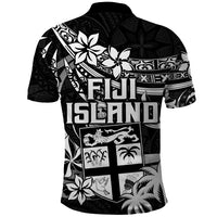 Fiji Islands Polo Shirt Coat of Arms Fijian Flower Polynesian Pattern Black LT9 - Polynesian Pride
