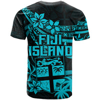 Fiji Islands T Shirt Coat of Arms Fijian Flower Polynesian Pattern Aqua LT9 - Polynesian Pride