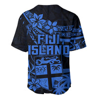 Fiji Islands Baseball Jersey Coat of Arms Fijian Flower Polynesian Pattern - Blue LT9 - Polynesian Pride