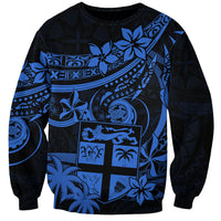 Fiji Islands Sweatshirt Coat of Arms Fijian Flower Polynesian Pattern - Blue LT9 Unisex Blue - Polynesian Pride
